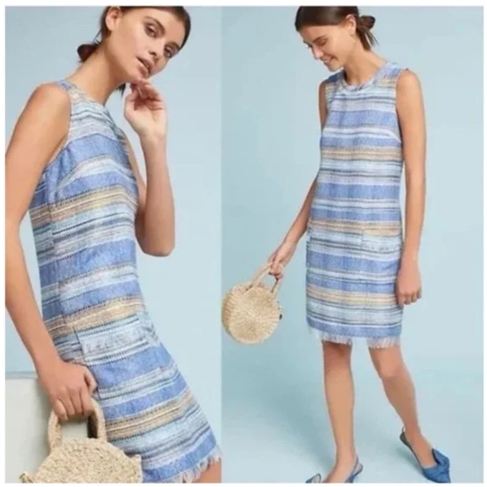 Anthropologie Akemi & Kin Tweed Fringe Shift Sleeveless Dress